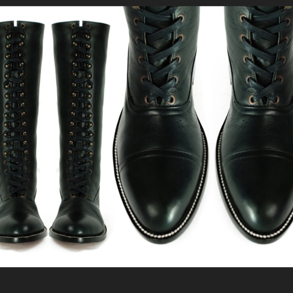 VINTOS Leather Boots Lace-Up Tall Black